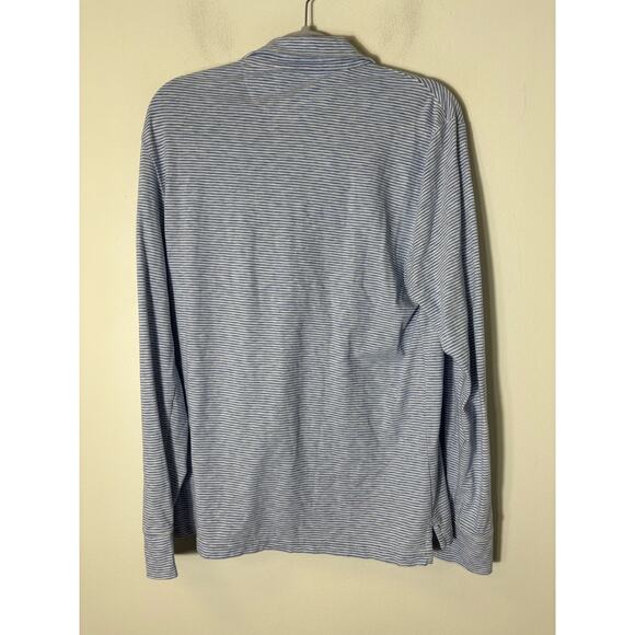 Men's Faherty Brand Blue and White Stripe Long Sleeve Polo Style Shirt Sz M - Picture 2 of 2
